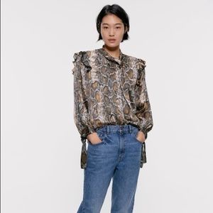🔥Zara Snake Print High Collar Long Sleeve Blouse